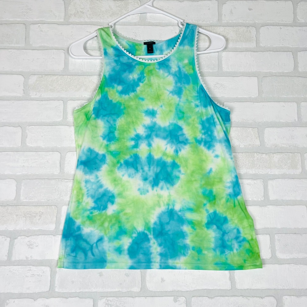 J.Crew Womens Blue Green Tie Dye Scallop Lace Trim Cotton Tank Top Size S